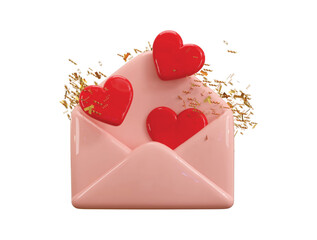 Open envelope letter with red heart icon 3d render concept with romantic open envelope mail letter with red heart romantic latter card icon vector illustration