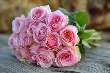 Pink roses bouquet beautiful flower arrangement for wedding and valentines day