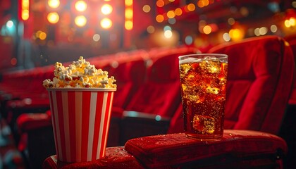 Enjoying a movie night with popcorn and soda in a cinema theater