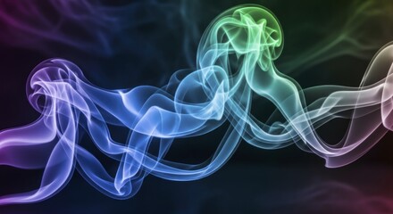 Fototapeta premium Dynamic Ethereal Smoke Art with Vibrant Multicolor Gradients, Flowing Luminous Trails, and Abstract Swirling Patterns