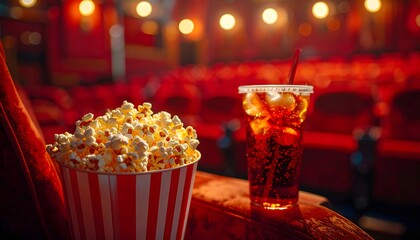 Delicious Popcorn and Soda Ready for a Movie Night at the Cinema