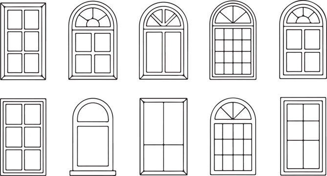 Various architectural window designs with geometric panes vector