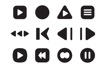 Media Player Icon Set. Play, Pause, Stop, and Menu Symbols in Black Design