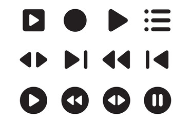 Audio and Video Interface Buttons Collection in Flat Minimal Style. vector Illustration