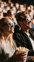 Obraz premium Cinema audience in dark theater watching film entertainment leisure movie experience