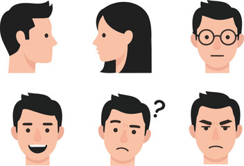 Obraz premium Collection of diverse facial expressions and profiles of diverse people