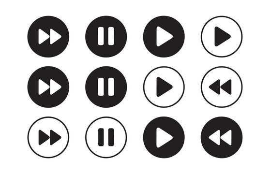 Play, Pause, Fast Forward, Rewind Buttons - Web and App Icons