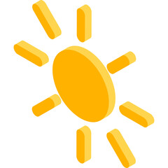 Isometric Style Sun Icon With Orange Color And Yellow Rays On Transparent Background Representing Warmth And Energy