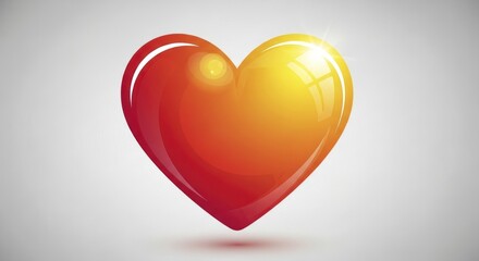 Shiny Gradient Heart Symbol in Red, , and Yellow with Luminous Highlights on a Subtle Light Background