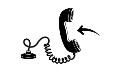 Telephone Receiver Icon with Coiled Cord and Pointing Arrow for Communication and Contact Concepts