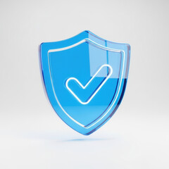3d blue shield icon with checkmark isolated on transparent background isolated on white background