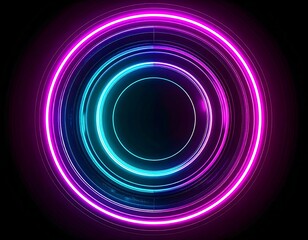 Abstract concentric circles with neon pink, cyan, and purple glow