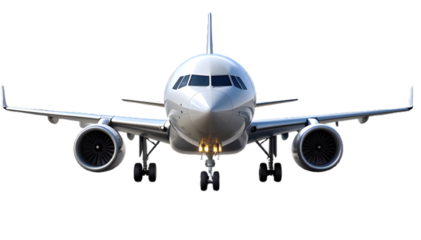A white airplane taking off sticker isolated on transparent background
