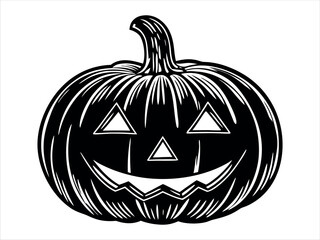 A spooky carved pumpkin with triangular eyes and a toothy grin isolated on transparent background