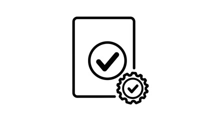 Checkmark icon with gear simple flat vector design element isolated on white background for app and web development