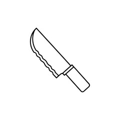 Black and white outline illustration of a serrated bread knife with a simple handle isolated on a white background.