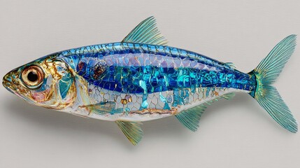 Colorful and Shiny Fish with Iridescent Scales on White Background