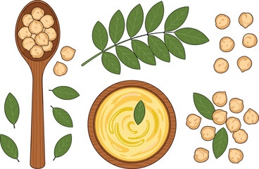 Chickpeas, hummus, green leaves, healthy food, vegan snack, natural ingredients, Middle Eastern cuisine, organic dip, plant-based, nutrition-rich meal