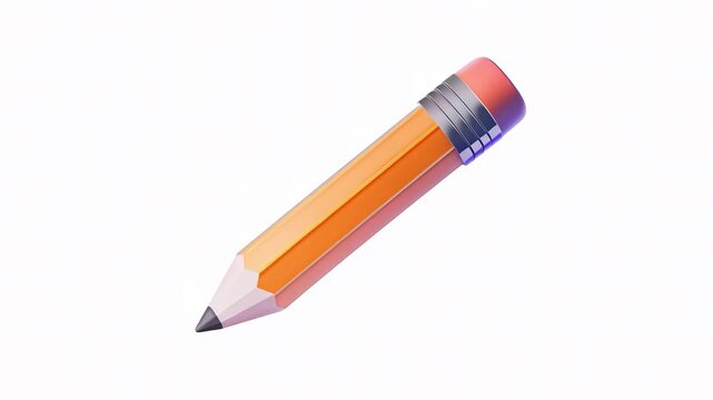 A 3D orange pencil with a pink eraser and silver band, positioned diagonally on a white background.