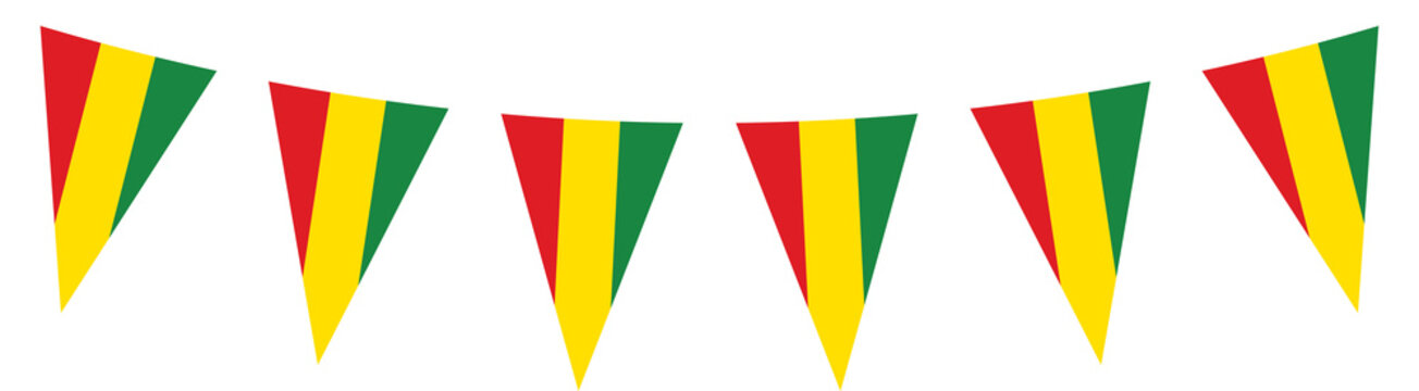 Red, yellow and green colored party bunting as the colors of the Black History Month flag. Flat design illustration.