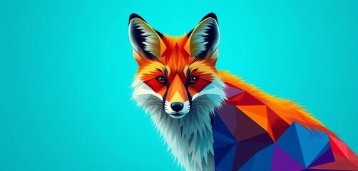 Obraz premium A geometric-patterned fox, sharp angles, vibrant colors, white, geometric fox