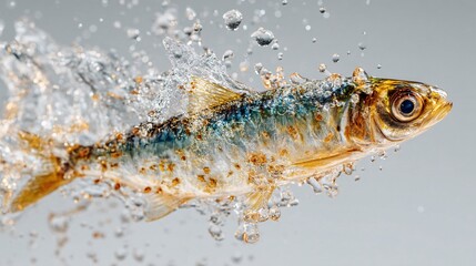 Fish Swimming in Water with Splash and Bubbles in Dynamic Motion