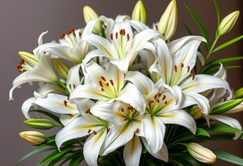 Obraz premium Elegant white lilies arranged in a lush bouquet, oriental lily, casablanca lily