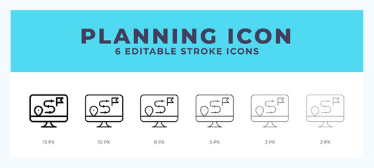 Business plan line icon illustrations with editable strokes.