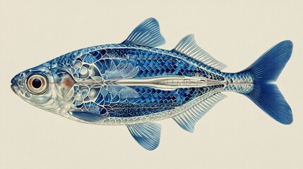 Vivid Illustration of a Colorful Fish with Intricate Scales and Fins