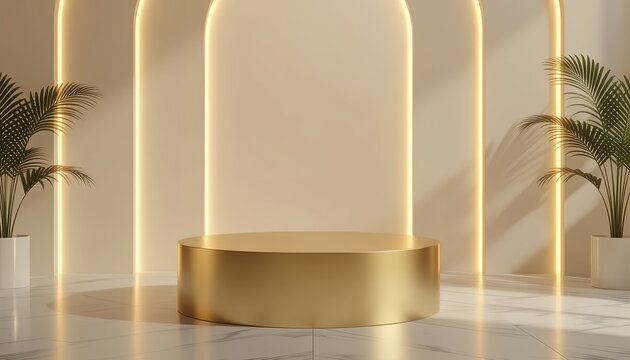 Luxurious gold podium with elegant lighting for modern product presentation