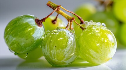 Fresh Green Grapes with Water Droplets on a Light Background