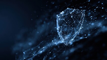 Abstract digital shield protection concept with connected lines and dots