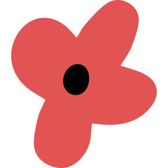 A Stylized Coral Red Flower With A Black Center Isolated On A Transparent Background With Gentle Curves And A Hand Drawn Feel