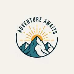 Adventure Awaits Mountain Sunrise Logo Design.