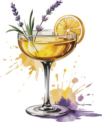 An isolated cold yellow cocktail in a martini glass with a lemon and lime garnish for a celebration drink