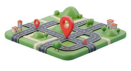 3d icon of 3d render of a map with red pin isolated on transparent background concept of navigation and location