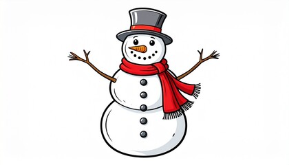 Fototapeta premium Festive snowman illustration in black perfect for winter designs on white Background 