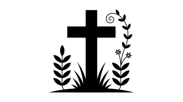 Vector art of christian cross with floral decoration for religious design