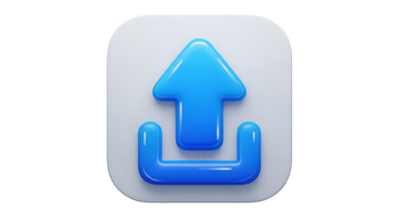 3d icon of blue upload icon with arrow pointing upwards isolated on transparent background for web design and app