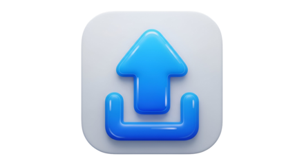3d icon of blue upload icon with arrow pointing upwards isolated on transparent background for web design and app