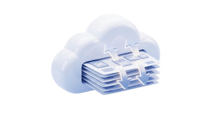 3d icon of cloud computing data transfer icon isolated on transparent background for web design and app development