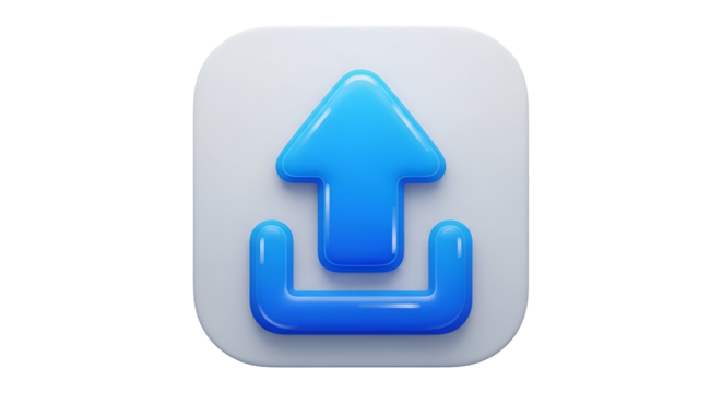 3d icon of blue upload icon with arrow pointing upwards isolated on transparent background for web design and app