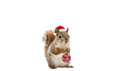 Squirrel with Christmas Ornament, isolated on transparent background