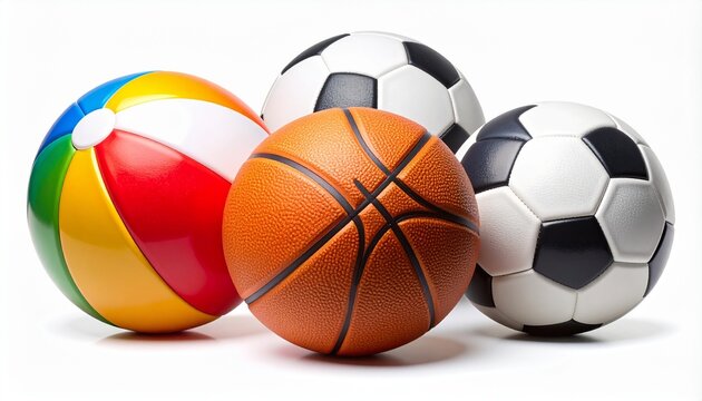 Vibrant collection of various types of balls including beach, basketball, and soccer  - Powered by Adobe