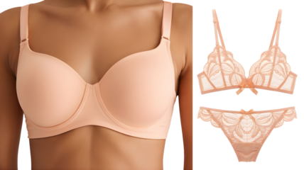 Sophisticated lingerie set with peach tones, perfect for boudoir photography, wedding gifts, or adding a touch of luxury to everyday wear, emphasizing elegance
