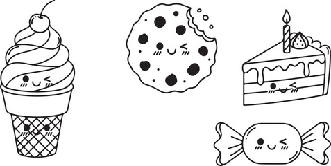 Kawaii Dessert Clipart Collection: Cute Ice Cream, Cookies, Cake Slice, and Candy Vectors

Chibi Food Illustrations for Crafting: Kawaii Ice Cream Cone and Sweet Treats Set Cute Cartoon Candy 