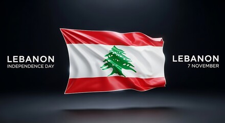 Lebanon Independence Day: Waving Flag with Elegant Dark Background.