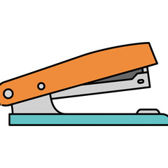 Orange and Teal Stapler Vector Graphic Illustration Isolated on White Background, Office Supply Tool for Document Fastening