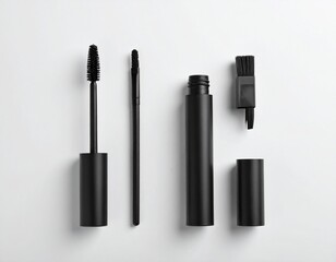 Obraz premium Unbranded mascara tube set PNG top view for makeup and beauty product mockups.
