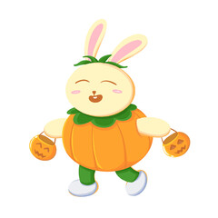 Cute Pumpkin Bunny Illustration with Pumpkin Bags